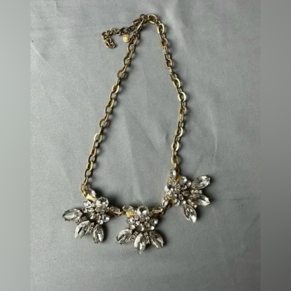 J Crew Gold With Rhinestone Design Necklace 20" End To End
